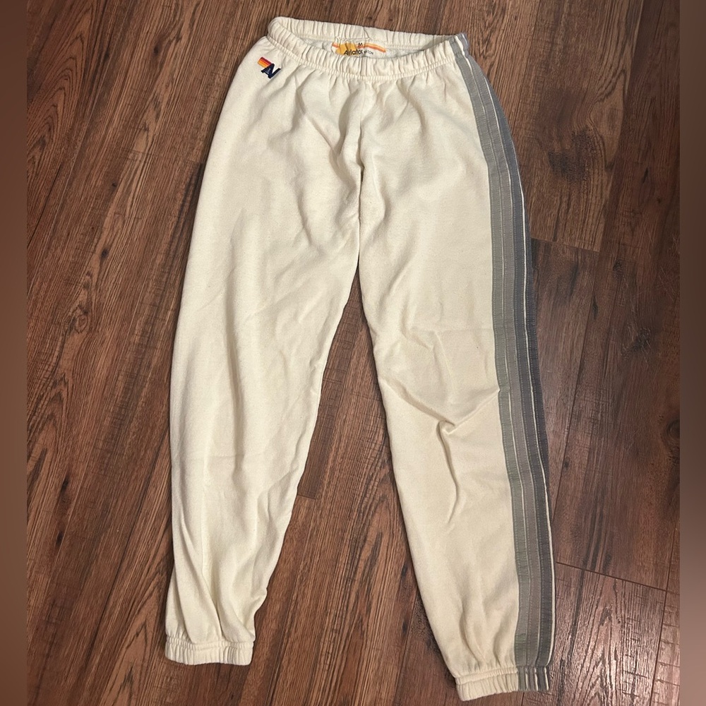 Aviator Nation Cream Striped Sweatpants